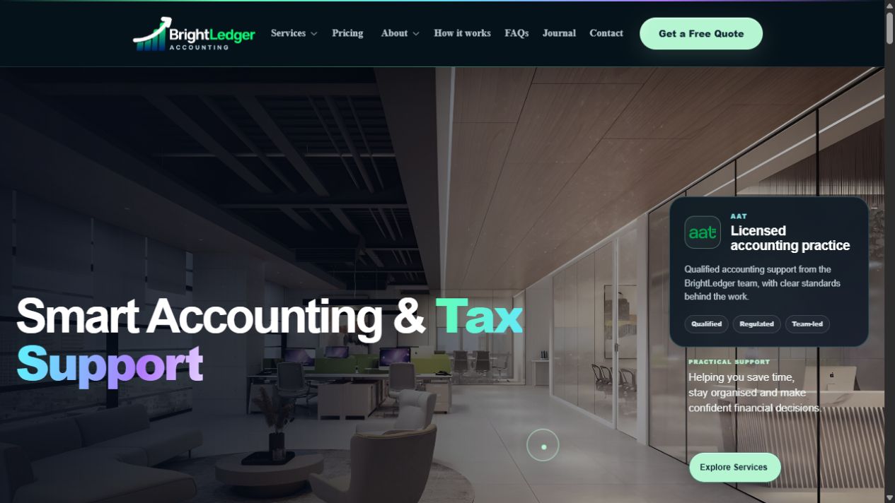 BrightLedger accounting website demo preview